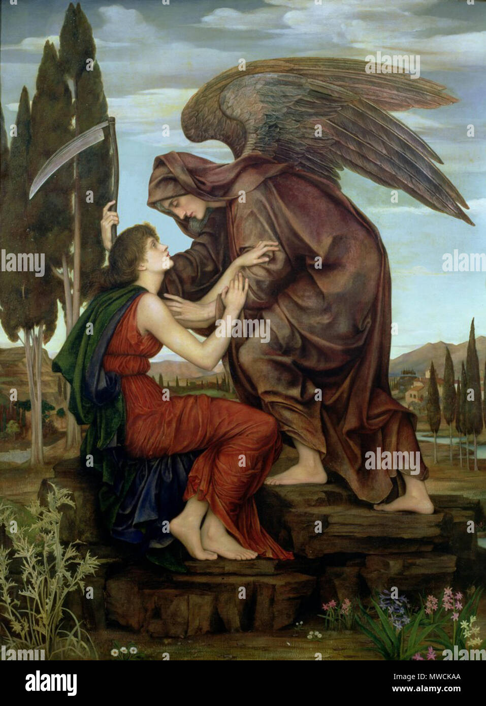 .  English: An artistic depiction of the angel of death. Painted in 1881 by Evelyn De Morgan, née Pickering (1855-1919). Source: http://wendydenise13.tripod.com/fineart1/morgan-angelofdeath.jpg (found inactive 2006-10-27) Alternate source: http://www.elp.it/bygothic/immagini/arte/demorgan/15.jpeg (accessed 2006-10-27) . 1881  199 Evelyn De Morgan - Angel of Death Stock Photo