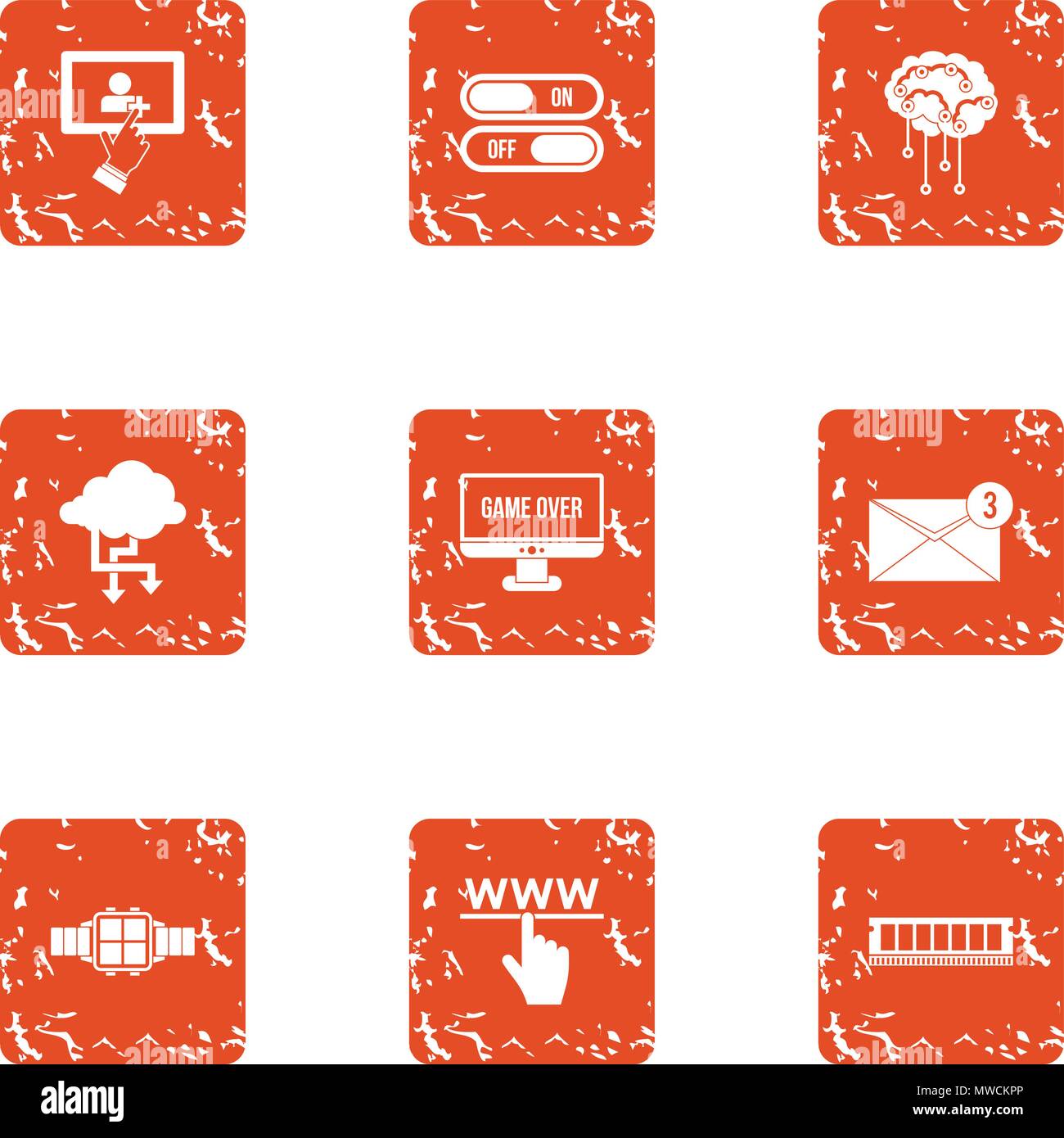 Over icons set, grunge style Stock Vector