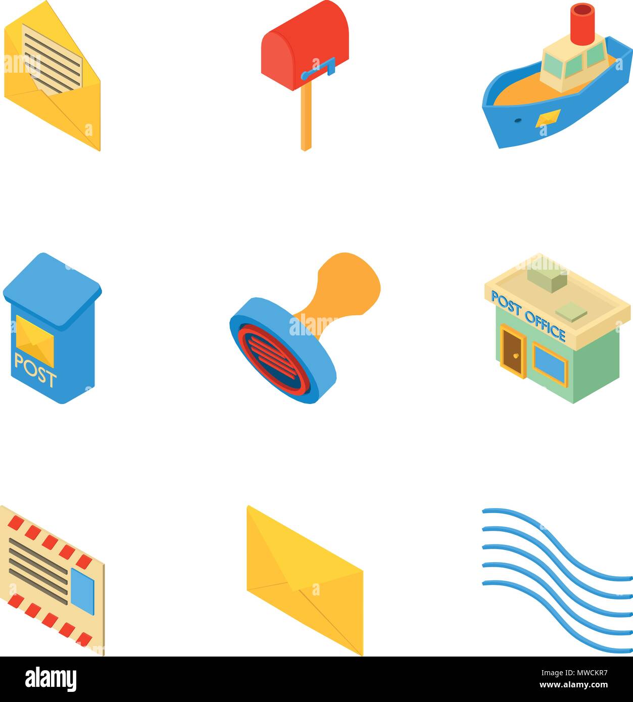 Mailing icons set, isometric style Stock Vector