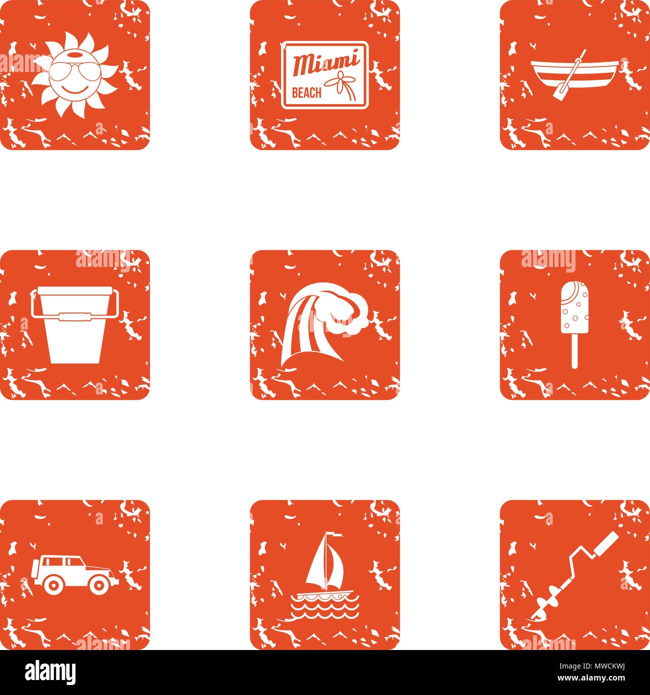 Beach float icons set, grunge style Stock Vector