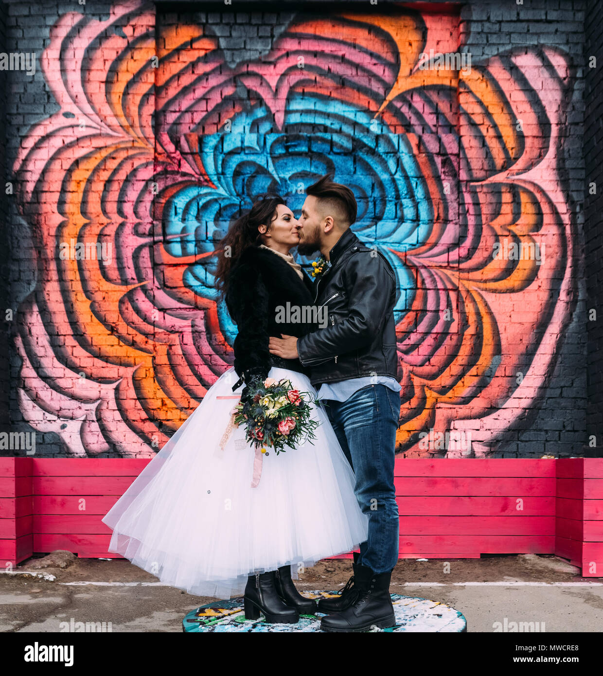 Wedding in the style of rock. Rocker or Biker wedding. Guys with