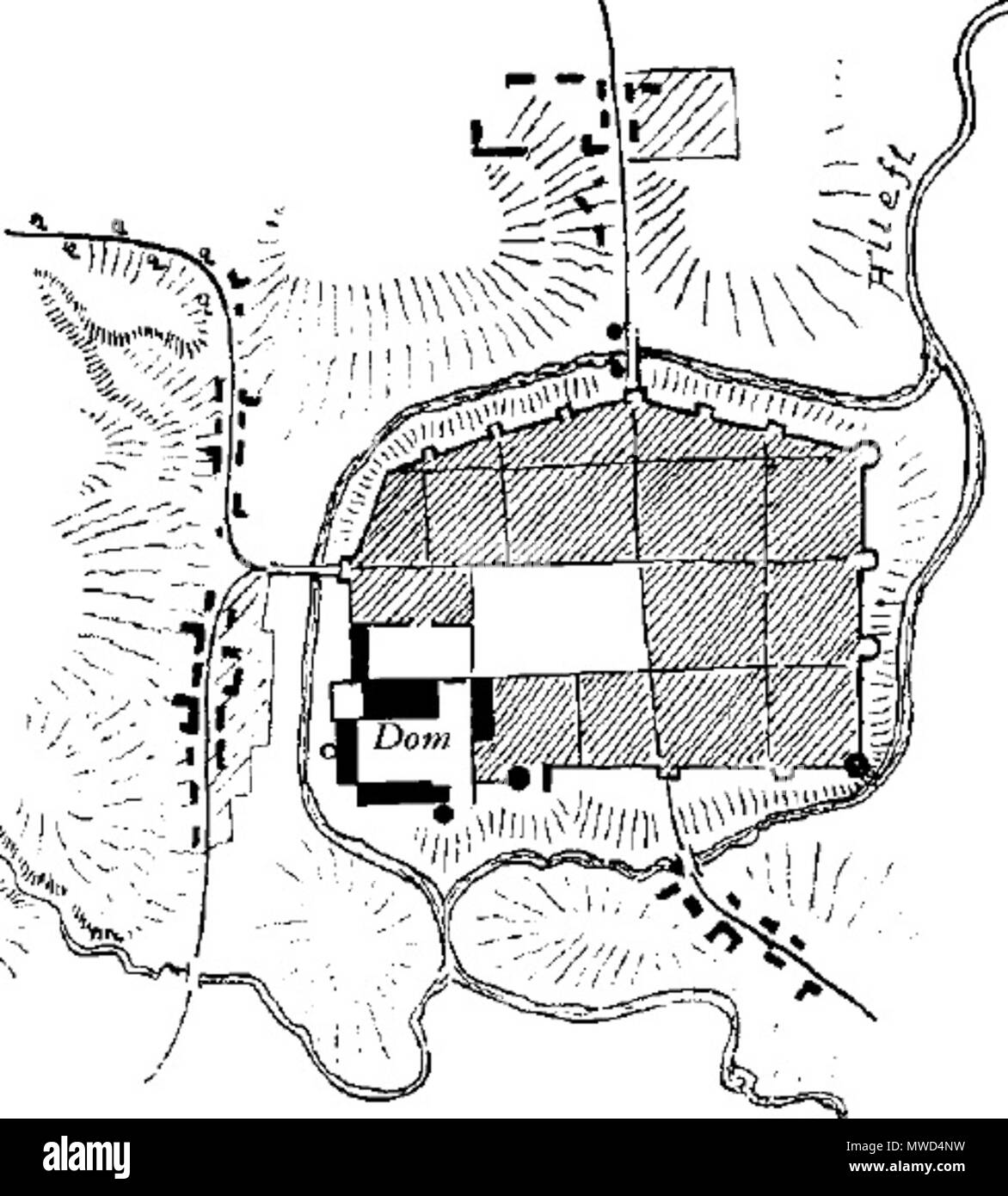 . Deutsch: Skizze der mittelalterlichen Stadt Guttstadt (Dobre Miasto) . 1825. Giese 260 Guttstadt im Mittelalter (Zeichnung 1825) Stock Photo