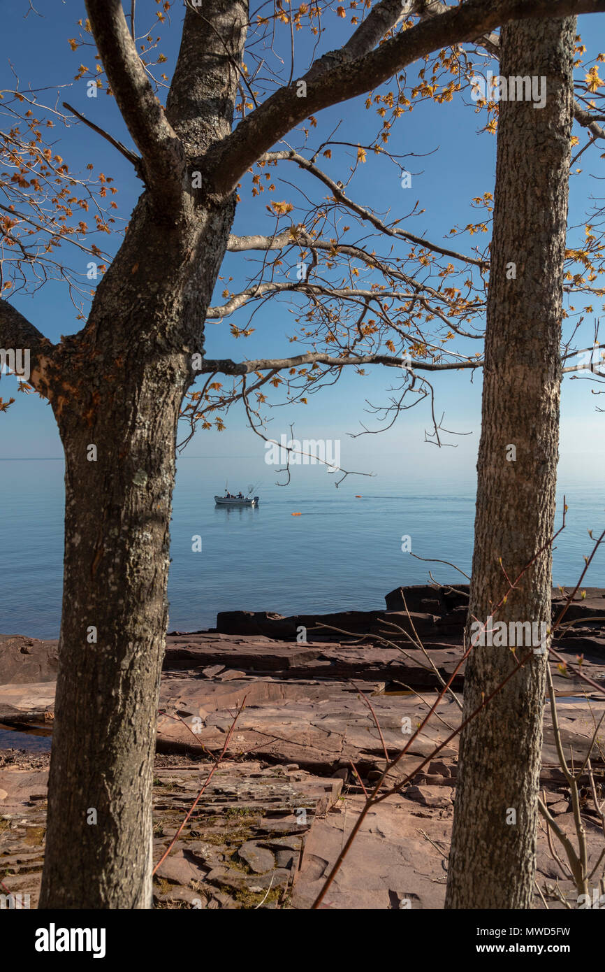 Ontonagon, Michigan A small fishing boat on Lake Superior at Porcupine Mountains Wilderness