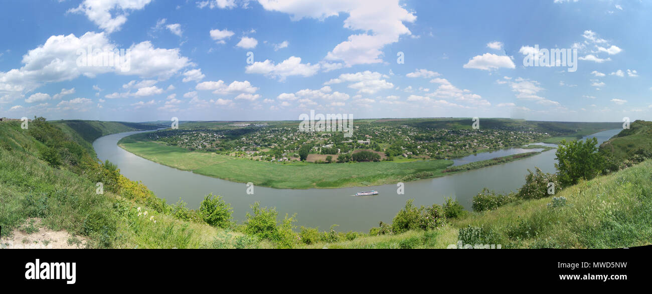 Summer panorama in Moldova. Monastery capriana and dniester. Stock Photo