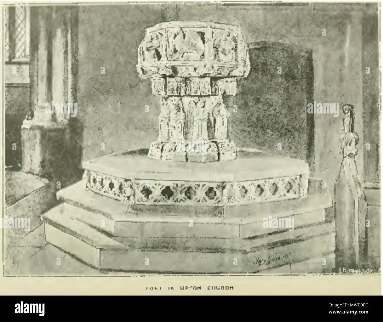 . English: 'Font in Upton Church' by Henry Gales, ink drawing . 31 December 1891. Henry Gales (artist) 273 Henry Gales - Font in Upton Church Stock Photo