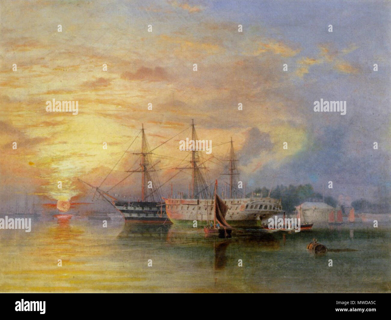English The St George And The Arethusa On The Hamoaze Near Bull Point Edward Snell 10 10 280 Hms St Georges And Arethusa Edward Snell Stock Photo Alamy