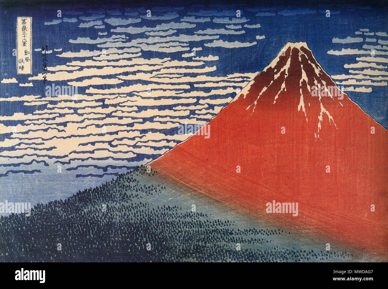 . English: Katsushika Hokusai: Red Fuji, nishiki-e, 25,6x37,7 cm. 1832. Hokusai (1760-1849) 281 Hokusai-Red-Fuji Stock Photo