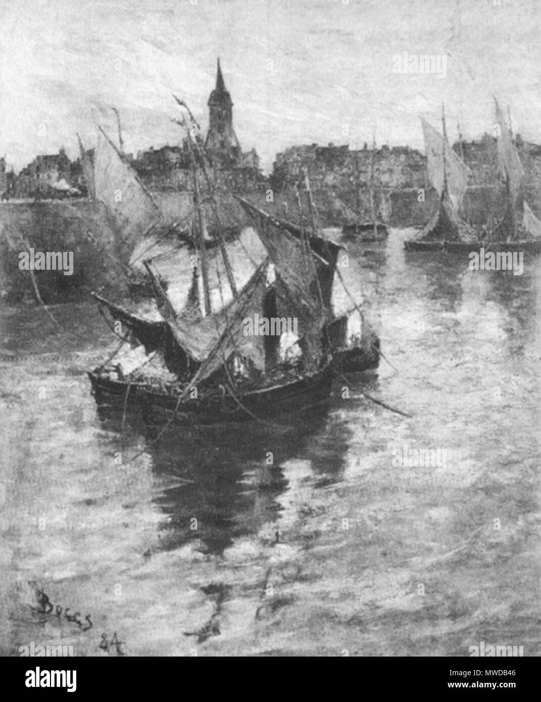 . Français : Honfleur, le port et les quais par Frank Myers Boggs (1855-1926). H.S.T (160x130cm). Signé en bas à gauche et datée 1884. 1884. Frank Myers Boggs 283 Honfleur, le port et les quais par Frank boggs Stock Photo