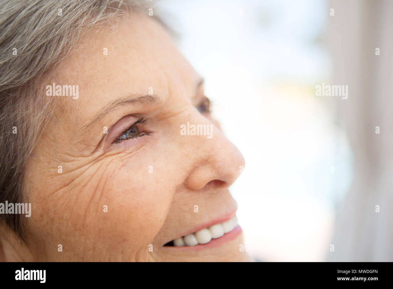 Portrait of a mature elderly woman smiling. Stock Photo
