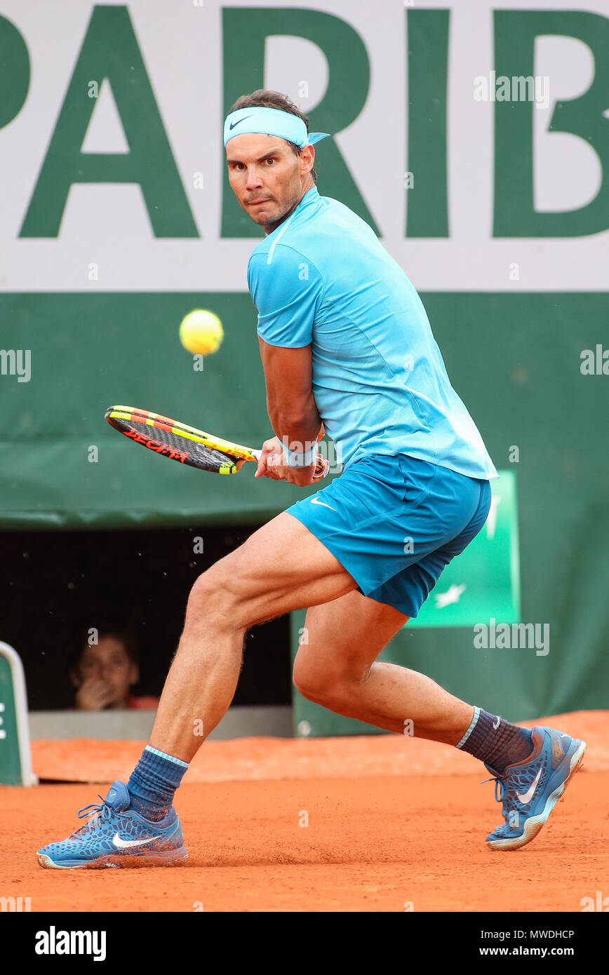 Paris, France. 31st May, 2018. Rafael Nadal (ESP) Tennis : Rafael Nadal of  Spain during the Men's singles second round match of the French Open tennis  tournament against Guido Pella of Argentina