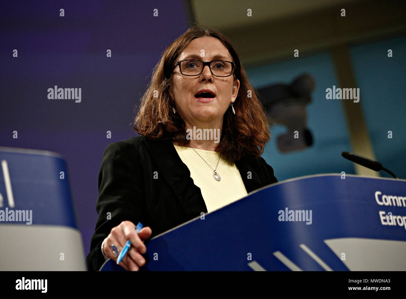 Brussels, Belgium. 1st June, 2018. Press conference by EU Commissioner Cecilia MALMSTROM on the US restrictions on steel and aluminium affecting the European Union. Alexandros Michailidis/Alamy Live News Stock Photo