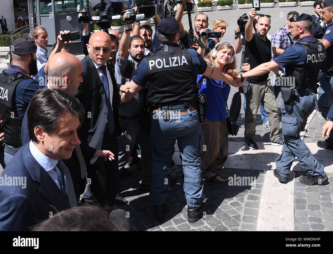 Rome, Rome. 1st June, 2018. Italian Prime Minister-designate Giuseppe Conte (L) arrives at Montecitorio Palace to meet with Lower House Speaker Roberto Fico, in Rome, June 1, 2018. Credit: Alberto Lingria/Xinhua/Alamy Live News Stock Photo