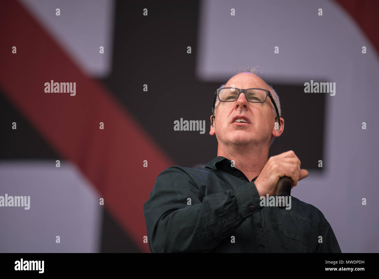 01 June 2018, Germany, Nuremberg: Singer Greg Graffin of punk rock band 'Bad Religion' performs at the music festival 'Rock im Park', which runs until 03 June 2018. Photo: Nicolas Armer/dpa Stock Photo
