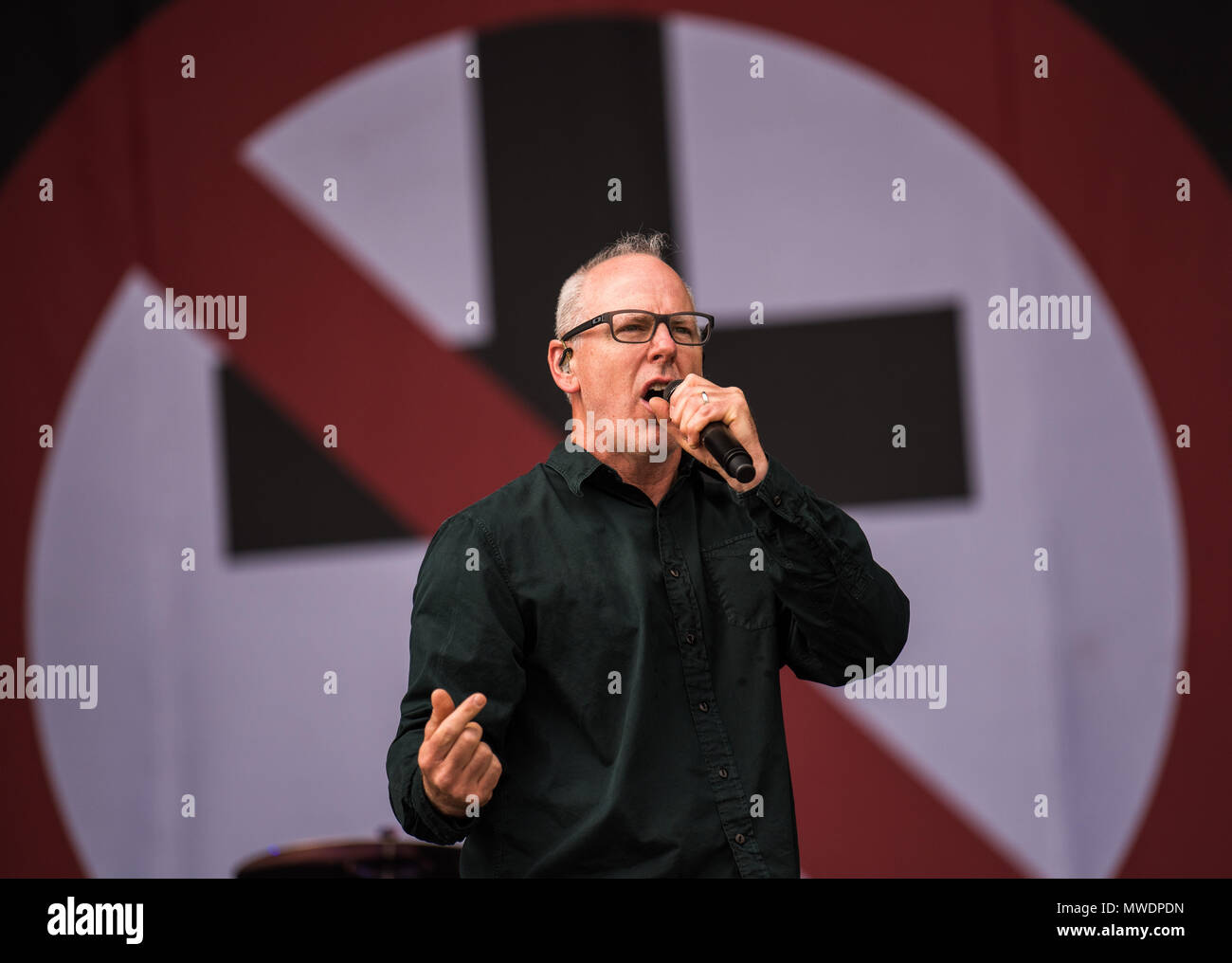01 June 2018, Germany, Nuremberg: Singer Greg Graffin of punk rock band 'Bad Religion' performs at the music festival 'Rock im Park', which runs until 03 June 2018. Photo: Nicolas Armer/dpa Stock Photo