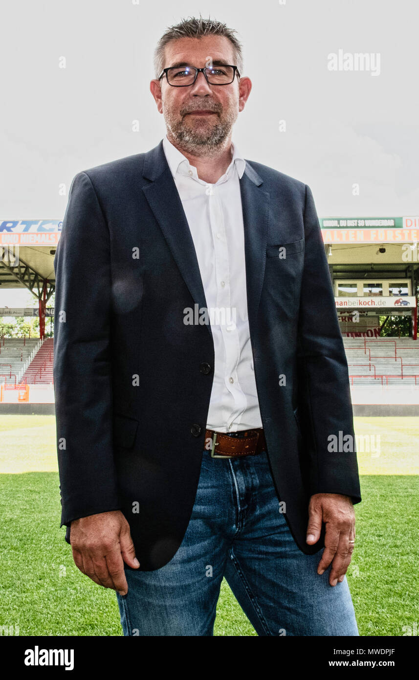 01 June 2018, Germany, Berlin: Urs Fischer from Switzerland is the new head  coach of 2. Bundesliga team Union Berlin, standing in the stadium for  photographs. Photo: Paul Zinken/dpa Stock Photo - Alamy