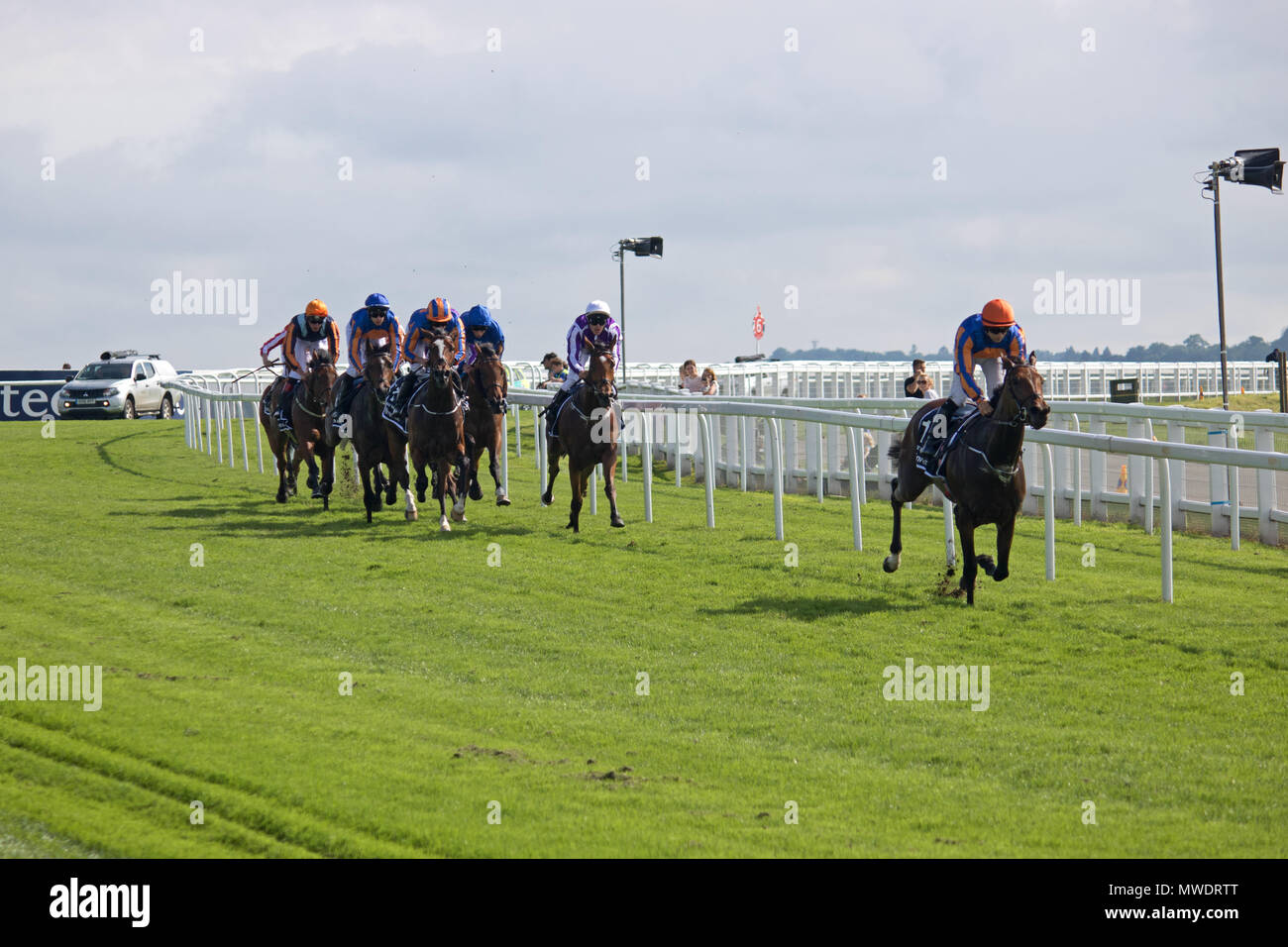 Epsom Downs Surrey UK. 1st June 2018. The Oaks at Epsom Downs. No1 Bye Bye Baby leads the field with five furlongs to go. Eventual winner Forever Together is mid placed. Credit: Julia Gavin/Alamy Live News Stock Photo