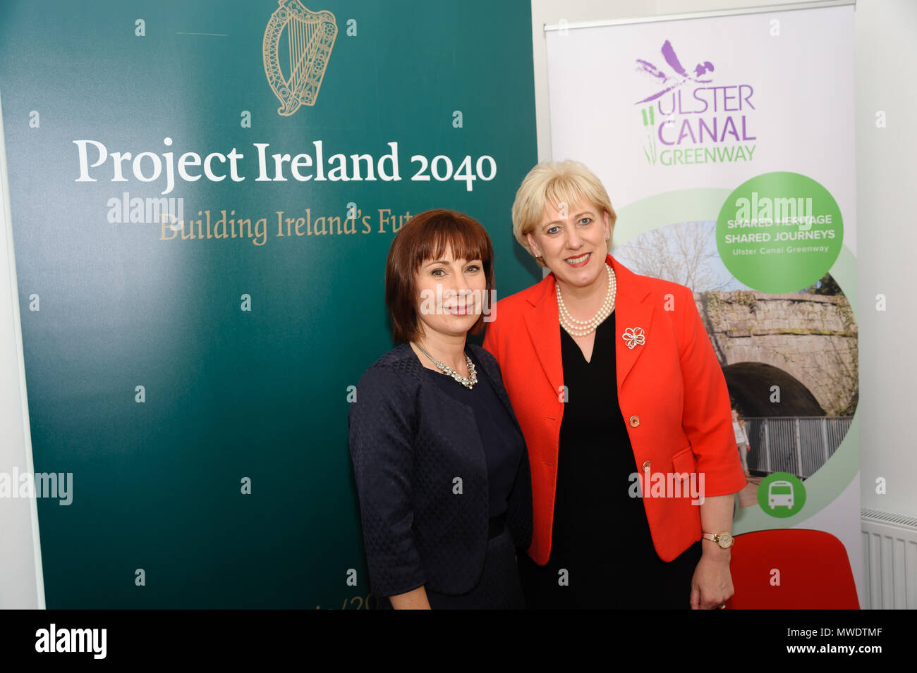 Ulster, Ireland. 1st Jun, 2018. Josepha Madigan TD, Minister for Culture, Heritage and the Gaeltacht, left, with Heather Humphreys TD, Minister for Business, Enterprise and Innovation, announces a restoration scheme for the Ulster Canal     Ulster Canal Announcement   Ulster Canal Stores Clones Co.Monaghan     1 June 2018    CREDIT: Liam McArdle Credit: Liam McArdle/Alamy Live News Stock Photo