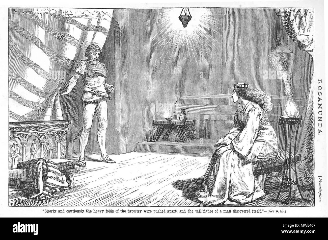 English A Drawing Of Helmichis Discovering Himself To Rosamund From Anna Kingsford S Publication Rosamunda The Princess 1875 1875 J R A 270 Helmichis Stock Photo Alamy