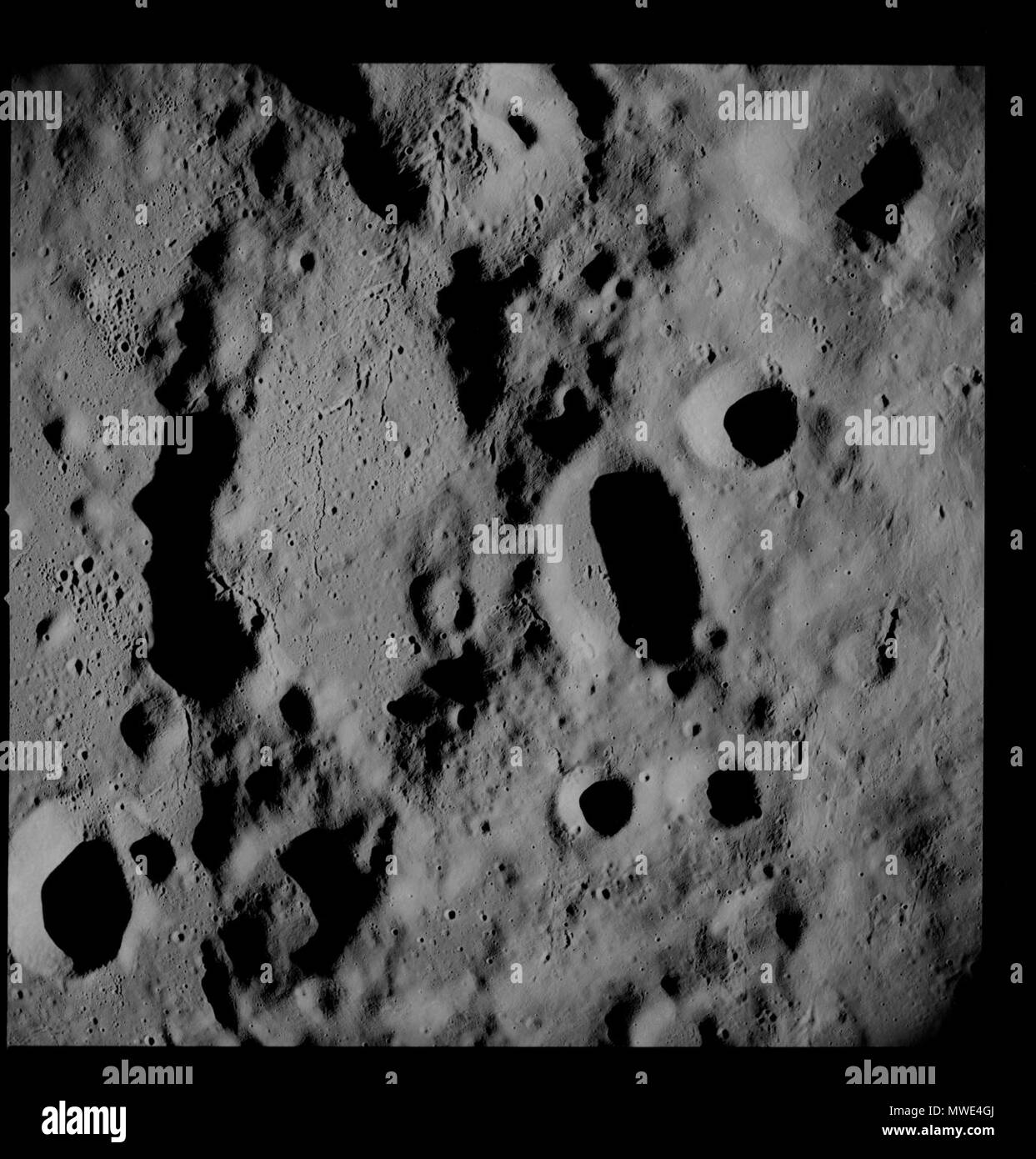 Apollo 8 mission. Lunar orbit showing texture topography and craters on ...