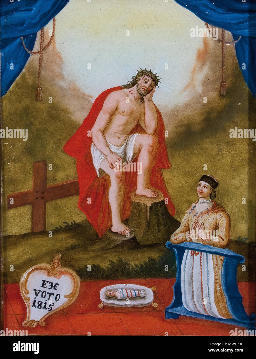 .  Deutsch: Votivbild, Murnau 1815 (mit Christus als Schmerzensmann) 29 x 23,5 cm . 1815  279 Hinterglasbild Votivbild Murnau 1815 Stock Photo