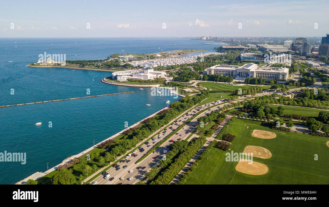 Museum Campus, Field Museum of Natural History, the Shedd Aquarium and the Adler Planetarium, Chicago, IL, USA Stock Photo