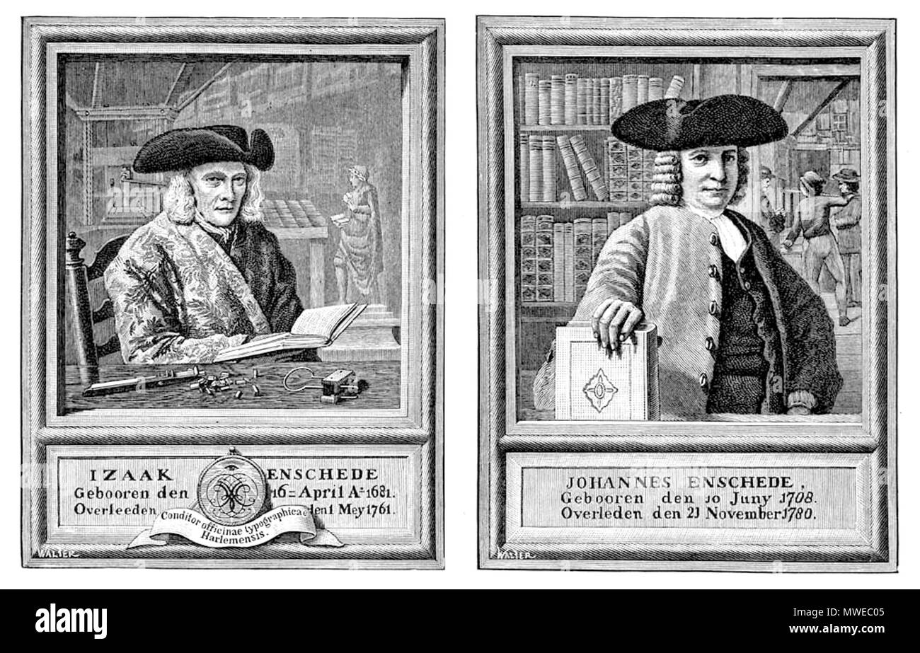 . Portrait of Izaak and Johan Enschede, founders of printer/publisher Joh. Enschedé, Haarlem . 18th century. Walter 303 Izaak en Johan Enschede Stock Photo