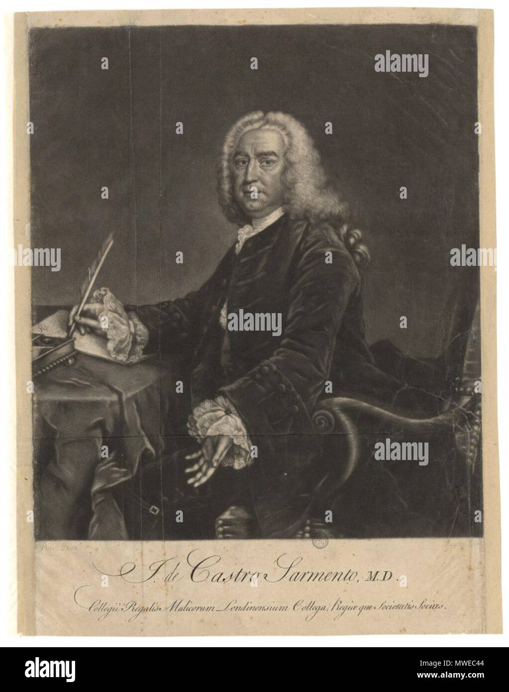 . Português: Jacob de Castro de Sarmento (1691-1762) . circa 1750. John Richard Houston, ca. 1721-1775 303 J. de Castro Sarmento Stock Photo