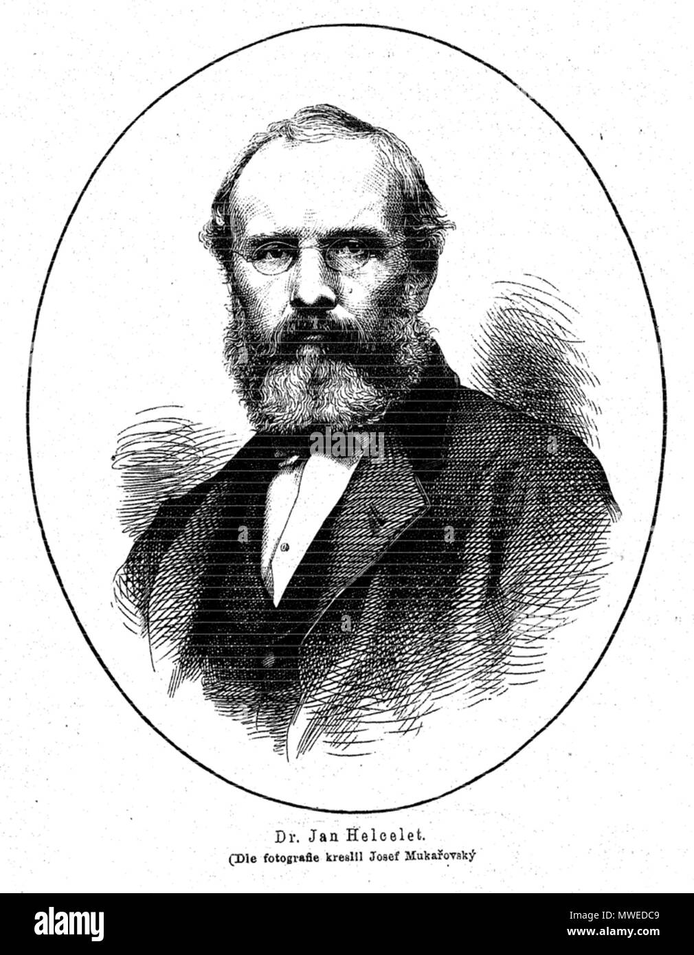 . English: Portrait of Jan Helcelet (1812-1876), Moravian biologist and politician. 24 November 1876. Josef Mukařovský (1851-1921) 307 Jan Helcelet 1876 Mukarovsky Stock Photo