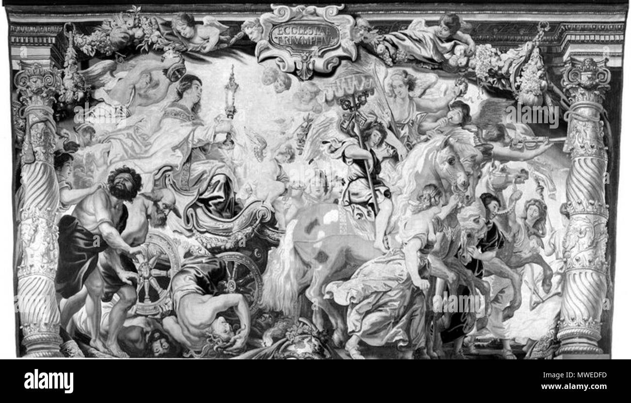 . Français : Le triomphe de l'Eglise. wool and silk. 490 × 750 cm (16 × 24.6 ft). Madrid, Monasterio de las Descalzas Reales. circa 1621-1628. Jan Raes 364 Le triomphe de l'Eglise 001 Stock Photo