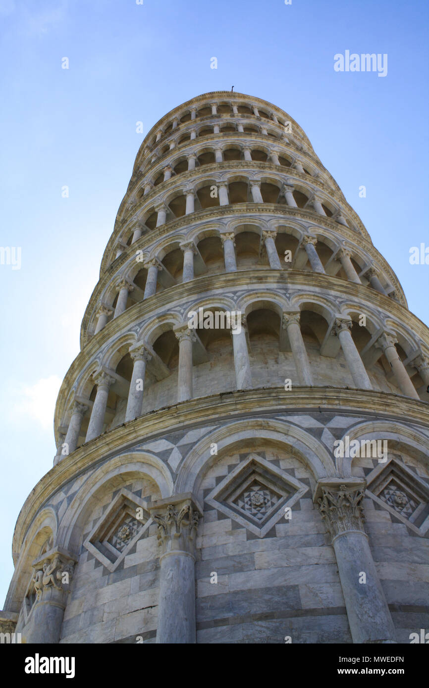 Historical Building Leaning Tower of Pisa in Pisa, Italy Tower Low Angle View Stock Photo