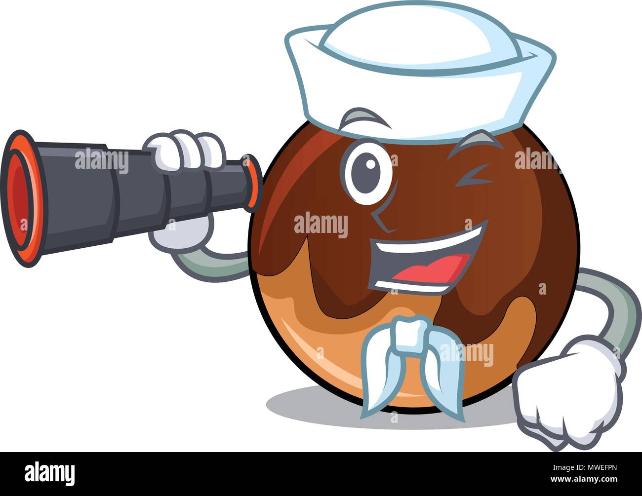 Sailor with binocular chocolate donut mascot cartoon Stock Vector Image ...