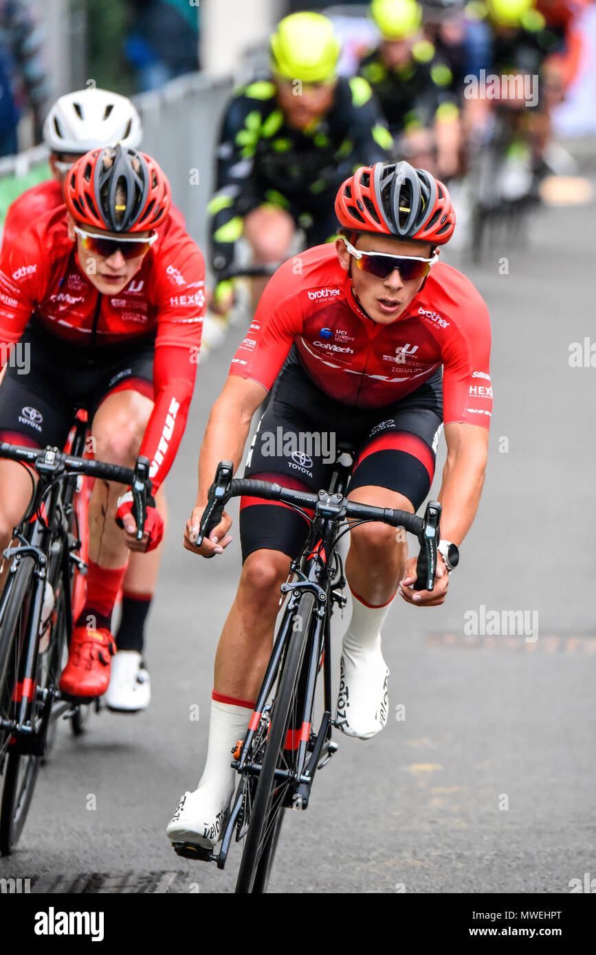 Harrison Jones of Vitus Pro Cycling racing in the elite men's 2018 OVO Energy Tour Series cycle race at Wembley, London, UK. Round 7 bike race. Stock Photo