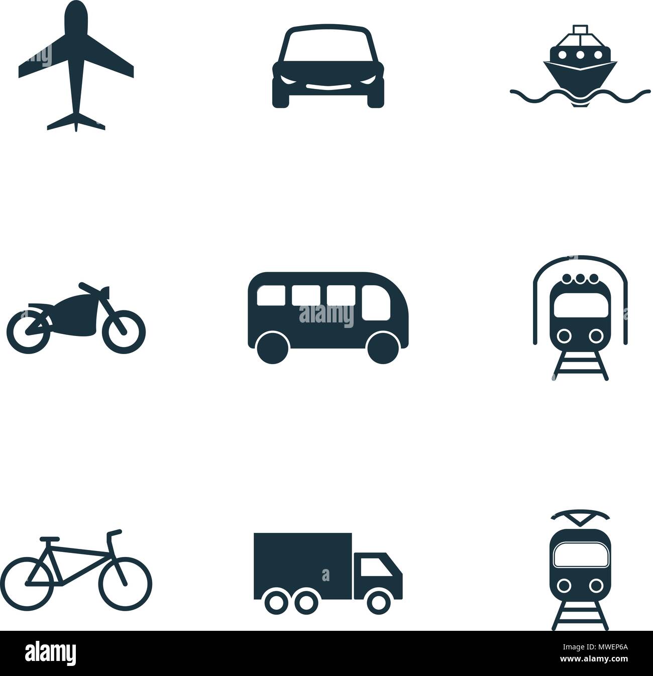 Set vector city transport icons collection in flat design. City transport, vihecles, auto for web design, presentations and mobile apps. City transport icons set on white background. Stock Vector
