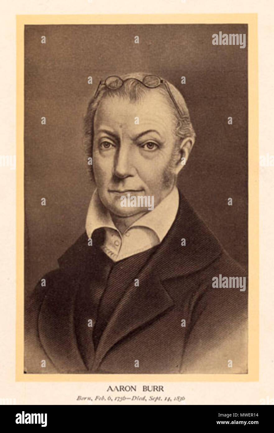 . English: Aaron Burr (1756–1836), Vice President of the United States . Unknown date (early 1800s). William E. Barton Collection of Lincolniana. Special Collections Research Center, University of Chicago Library. Digital image from American Memory, Library of Congress. 23 Aaron Burr Stock Photo