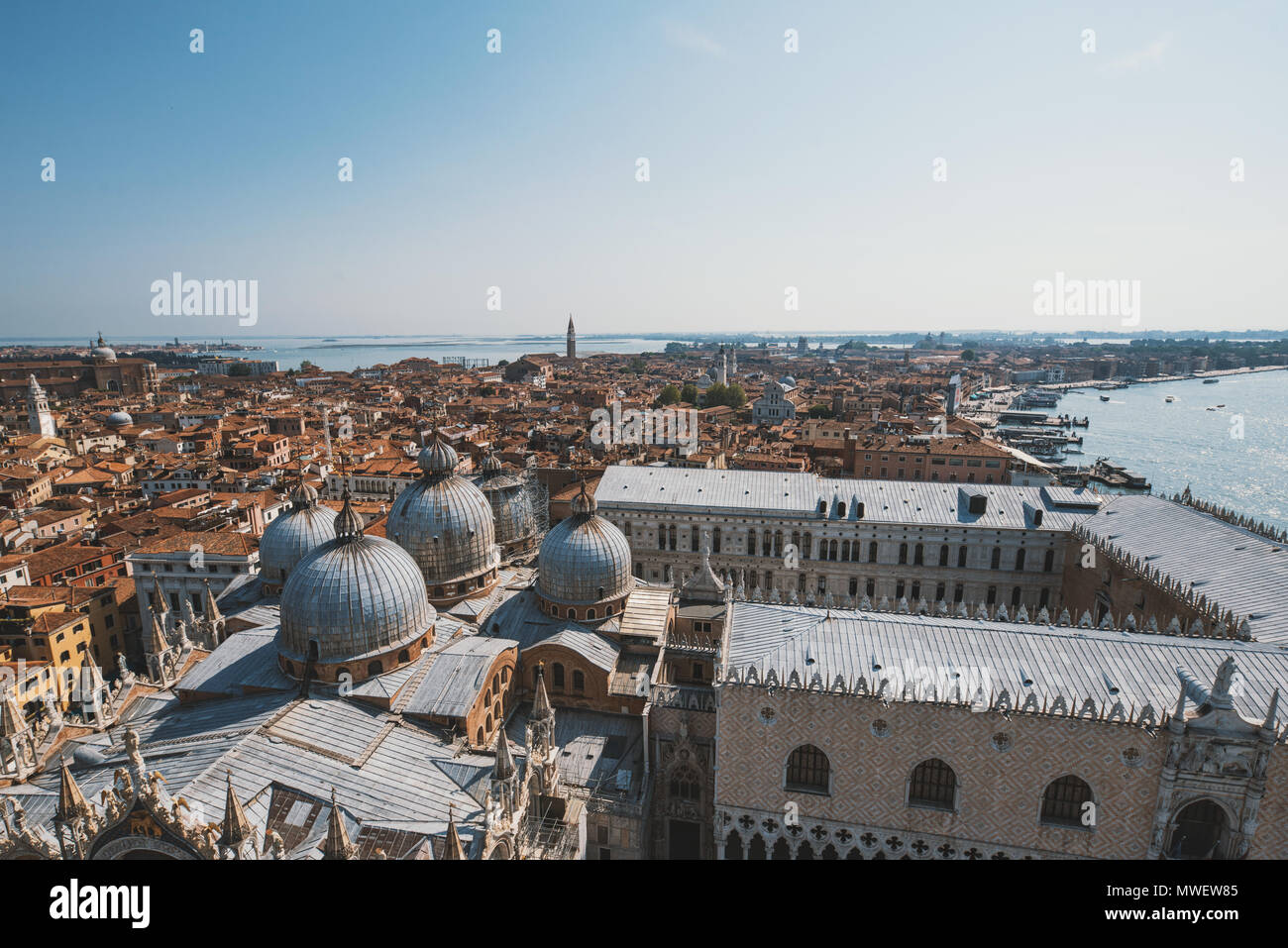 Venice view from above domes of Saint Mark's Basilica and ancient