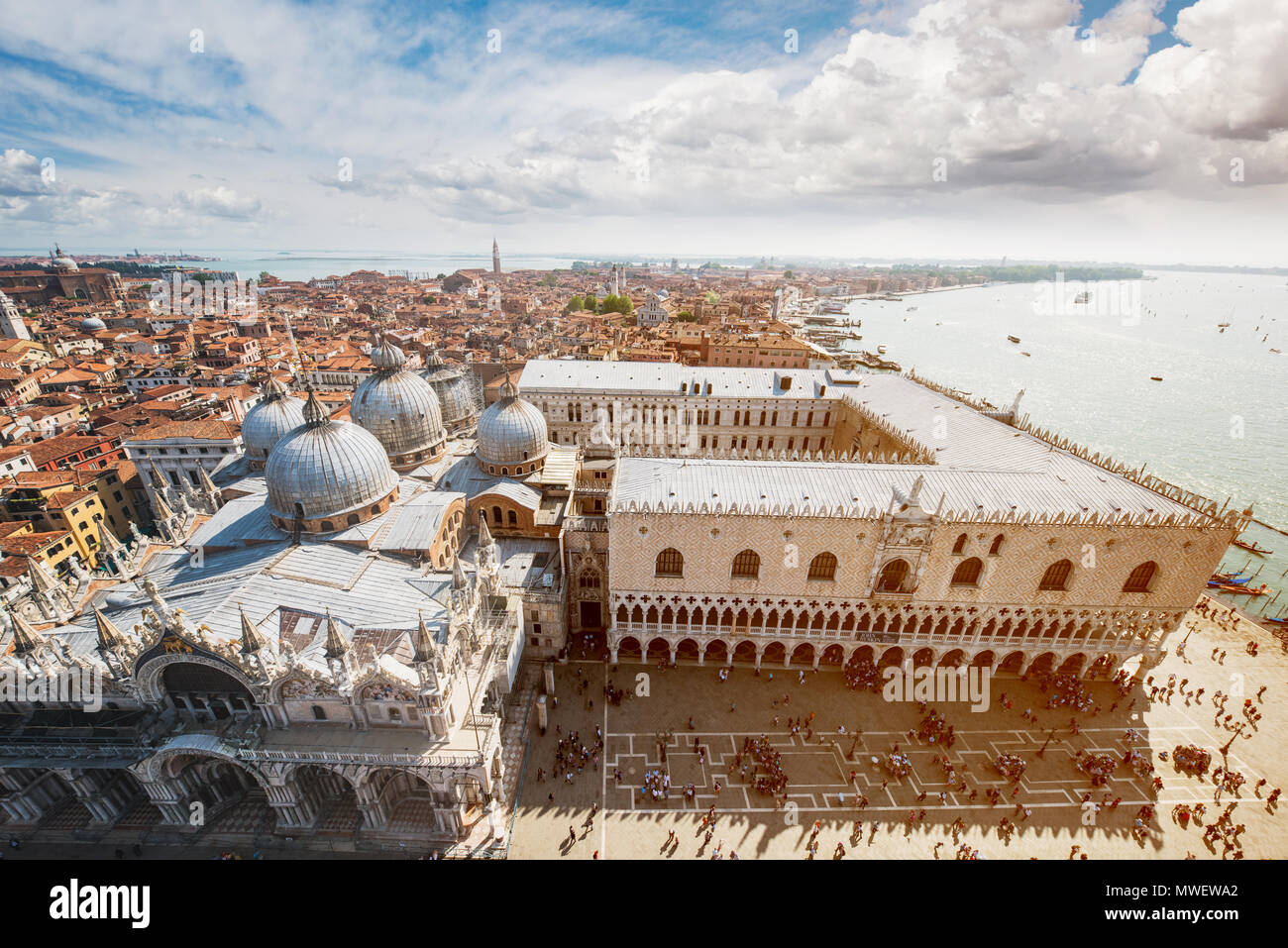 Venice view from above domes of Saint Mark's Basilica and ancient