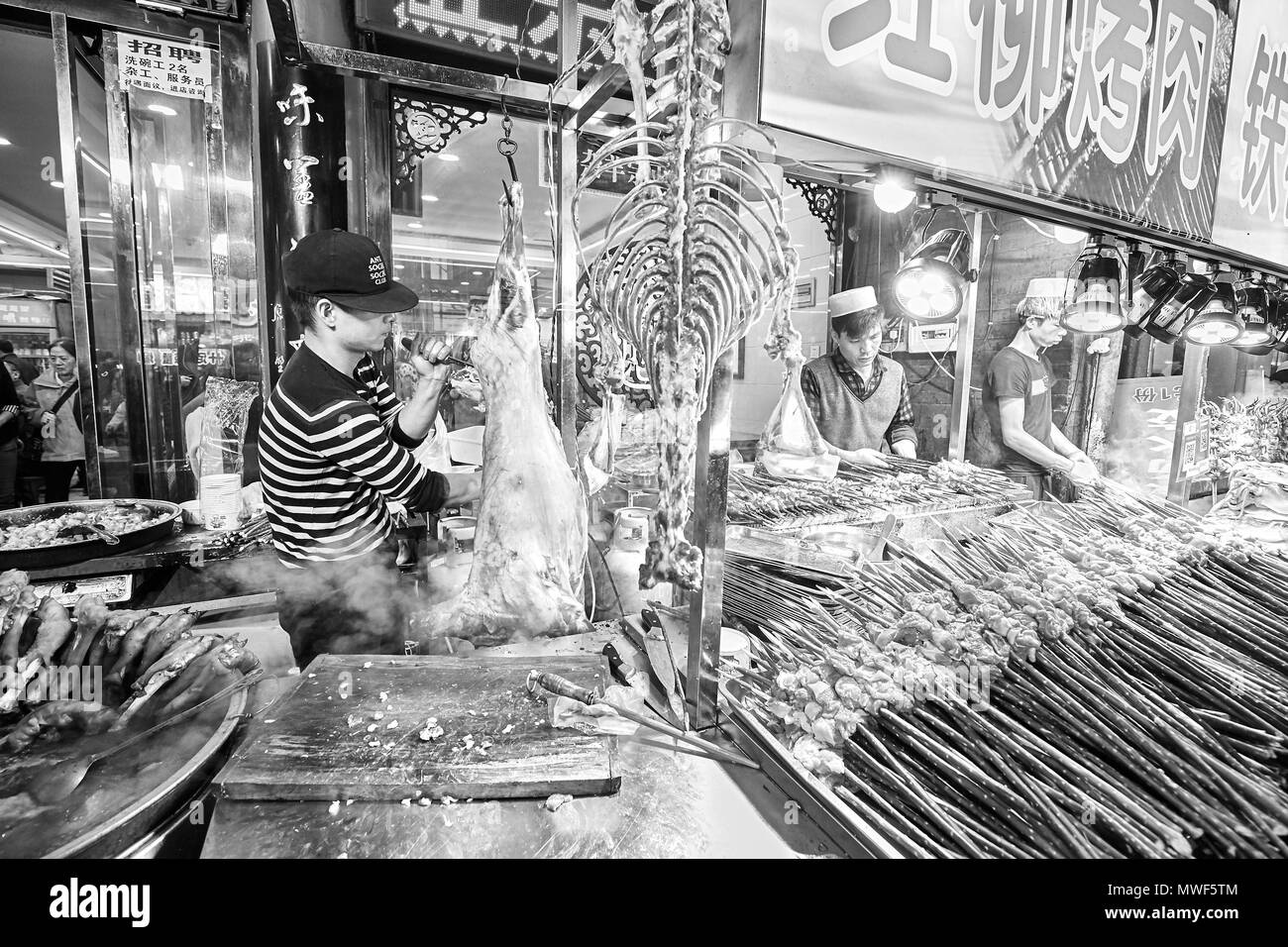 Xian, China October 5, 2017 Street food preparation in the Muslim