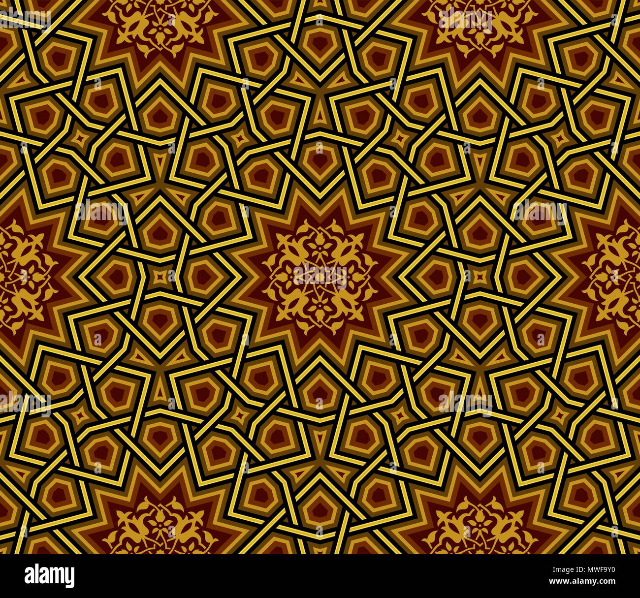 Islamic Pattern, Golden & Black Wallpaper, Vector Illustration, greeting & invitation background Stock Vector