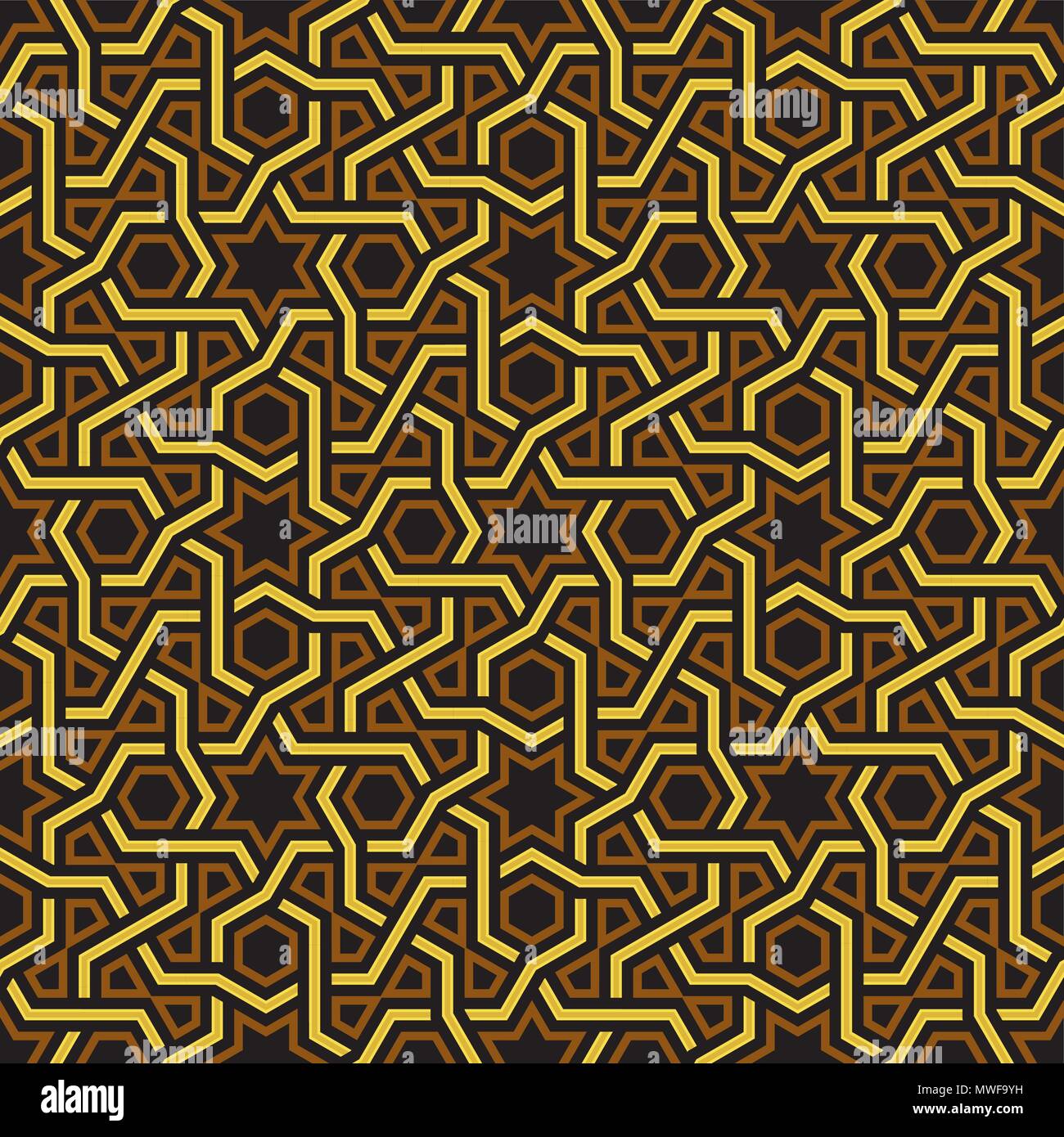 Islamic Star Pattern, Golden & Black Wallpaper, Vector Illustration
