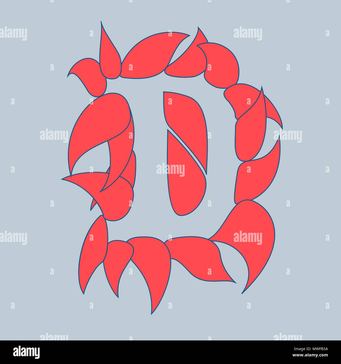 Logotype letter D with leafs - stylized design using negative space Stock Vector