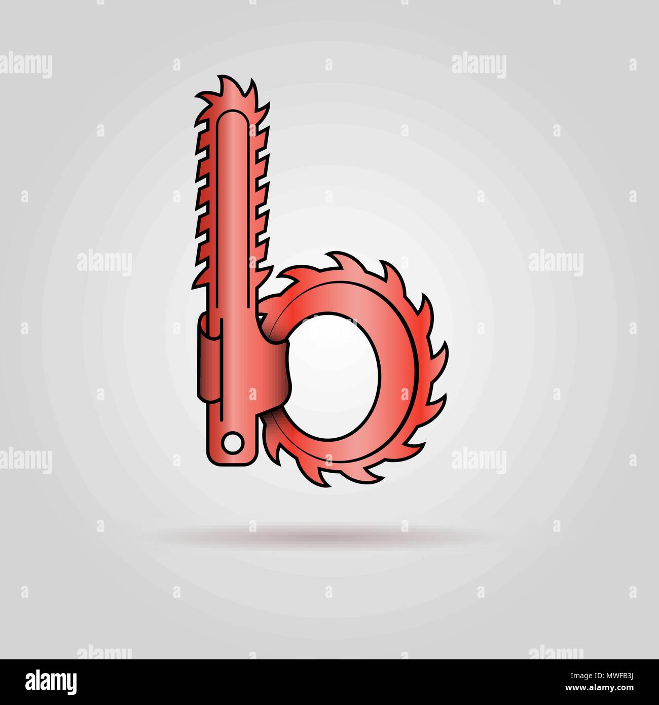 Stylized chainsaw logotype design - lowercase letter b in red color Stock Vector