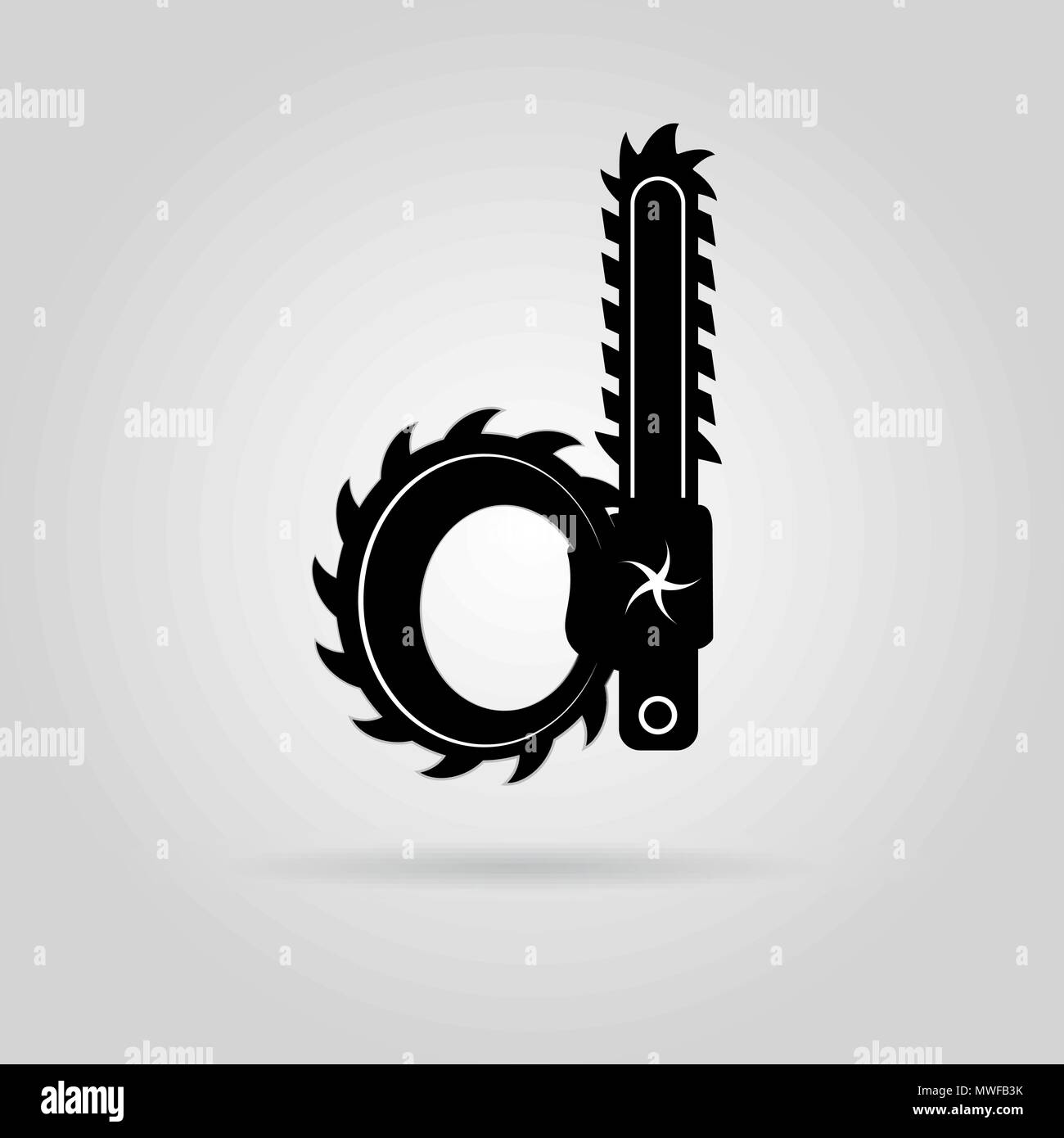Lowercase letter d as chainsaw - creative logotype design for carpenter business Stock Vector