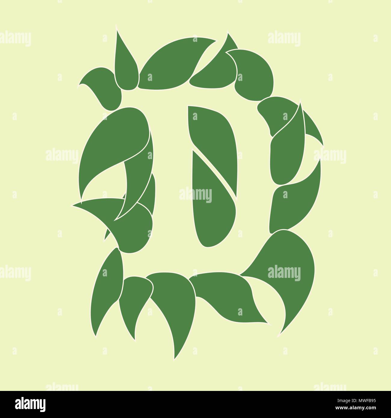 Organic logotype design with leafs making letter D using negative space Stock Vector