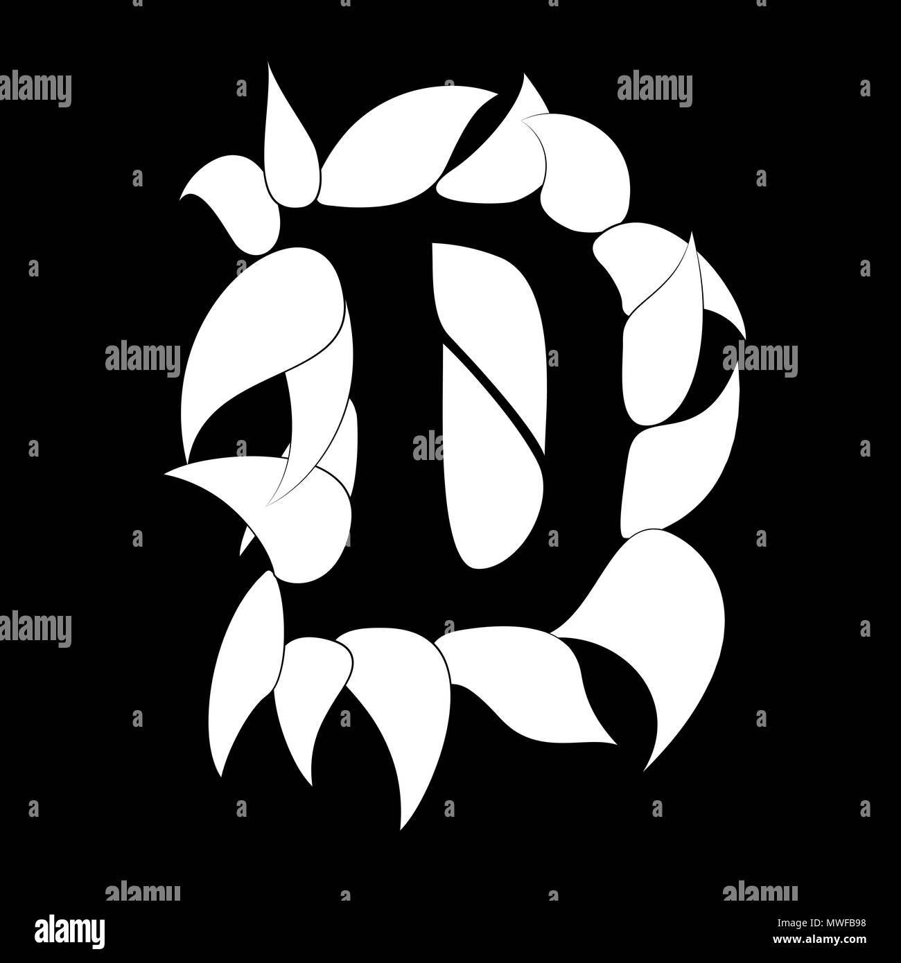 White leafs forming letter D - stylized logo design in black and white