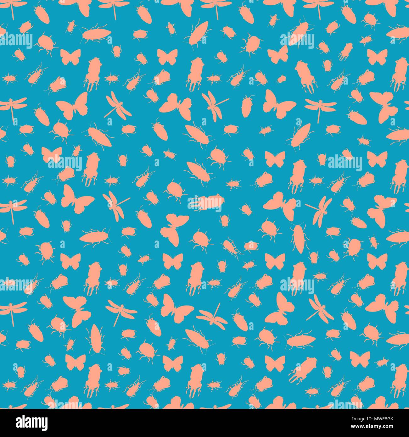 Pattern with dragonflies, bugs, and butterflies. Seamless repeatable ...