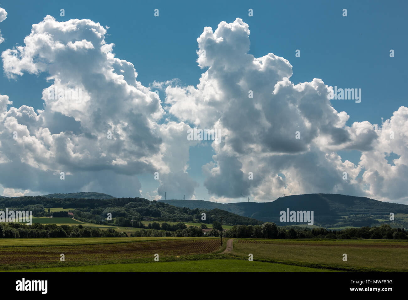 German countryside with forests, fields and meadows Stock Photo