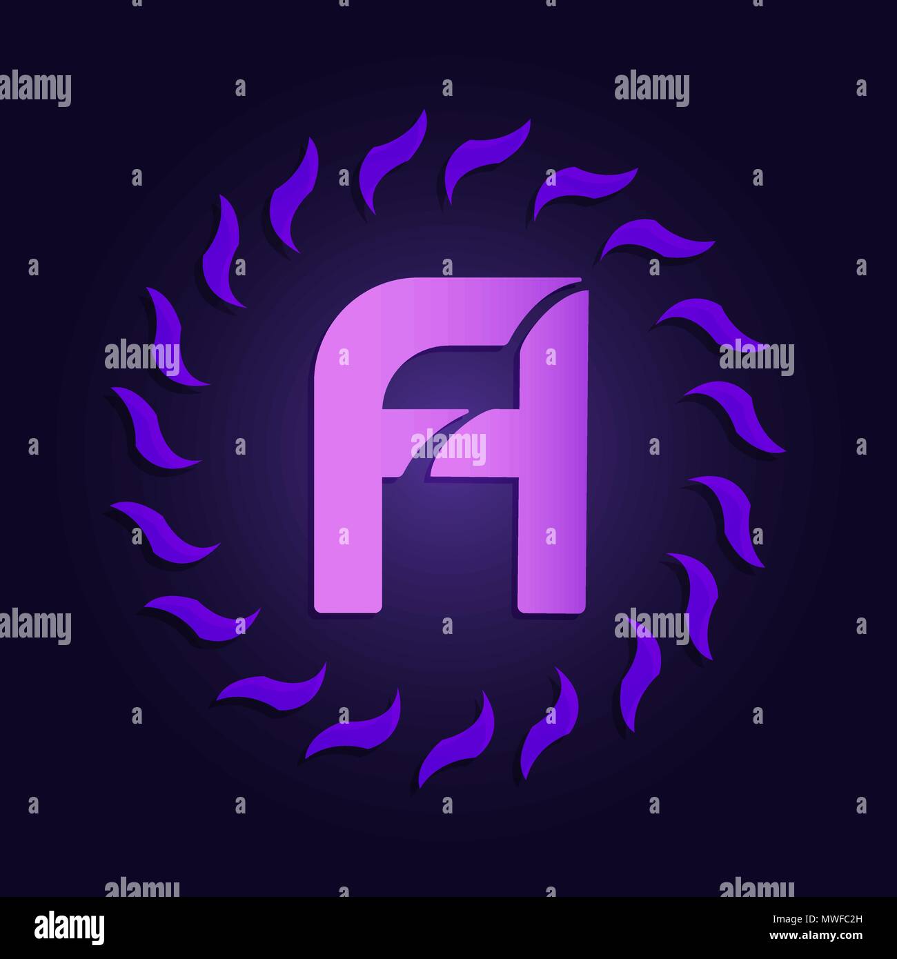 FA letters logotype design glowing in ultraviolet Stock Vector