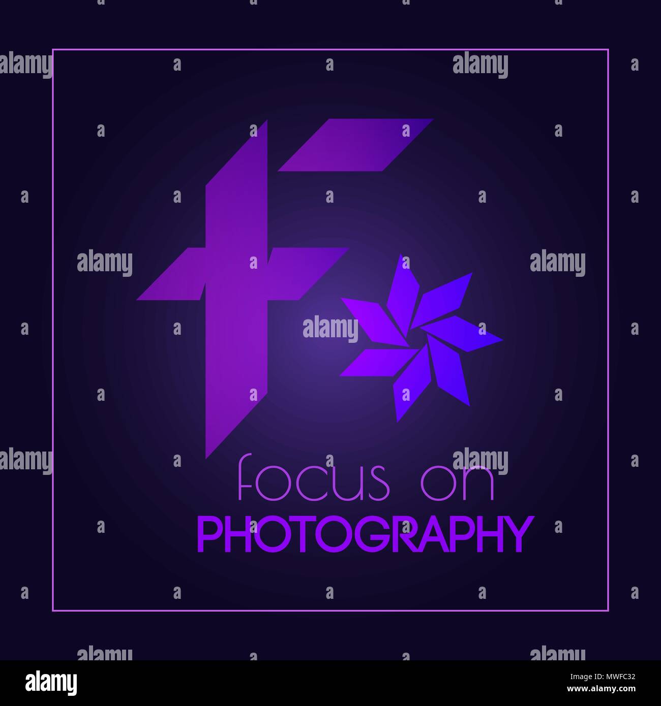 Ultraviolet logotype letter f with aperture symbol for photographers brands Stock Vector