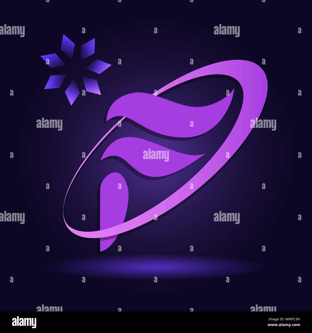 F capital letter abstract logo design with ornaments in ultra violet Stock Vector