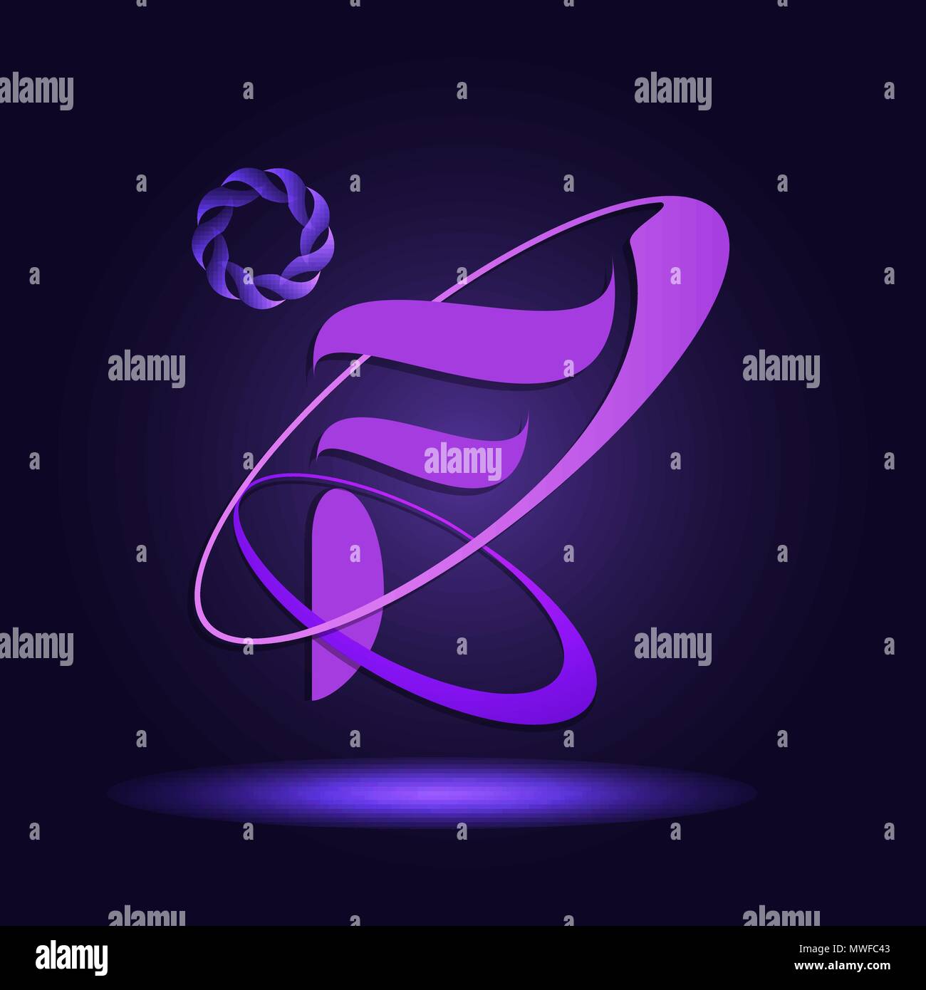 Glowing ultraviolet abstract F letter logotype template Stock Vector